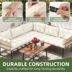 Moasis 4 Pieces Patio Conversation Set,5 Seater Wicker Sectional L-Shaped Sofa with Cushions and Side Table