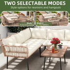Moasis 4 Pieces Patio Conversation Set,5 Seater Wicker Sectional L-Shaped Sofa with Cushions and Side Table