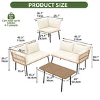 Moasis 4 Pieces Patio Conversation Set,5 Seater Wicker Sectional L-Shaped Sofa with Cushions and Side Table