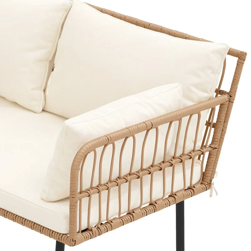 Moasis 4 Pieces Patio Conversation Set,5 Seater Wicker Sectional L-Shaped Sofa with Cushions and Side Table