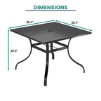 Steel square dining table for terrace