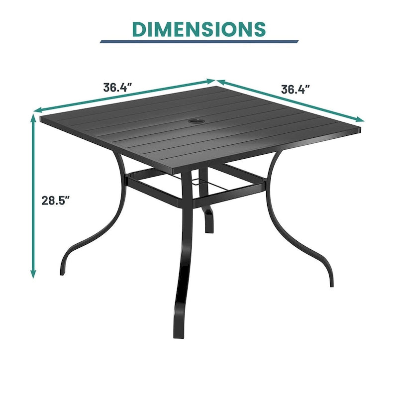 Steel square dining table for terrace