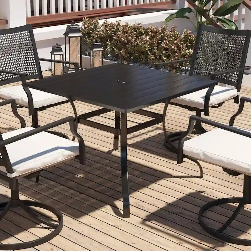 Steel square dining table for terrace