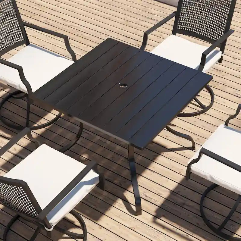 Steel square dining table for terrace