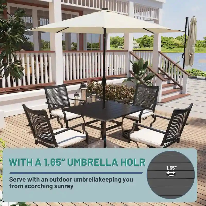 Steel square dining table for terrace