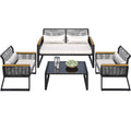 4-Piece Outdoor Bistro Set Weather-Resistant Wicker Rattan Patio Furniture with Wooden Armrests and Cushions - 4PCS