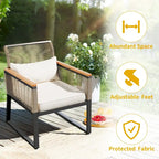 4-Piece Outdoor Bistro Set Weather-Resistant Wicker Rattan Patio Furniture with Wooden Armrests and Cushions - 4PCS