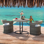 Outdoor Patio 3-Piece Bistro Set, Iron and Rattan Frame, Gray