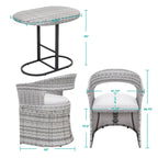 Outdoor Patio 3-Piece Bistro Set, Iron and Rattan Frame, Gray