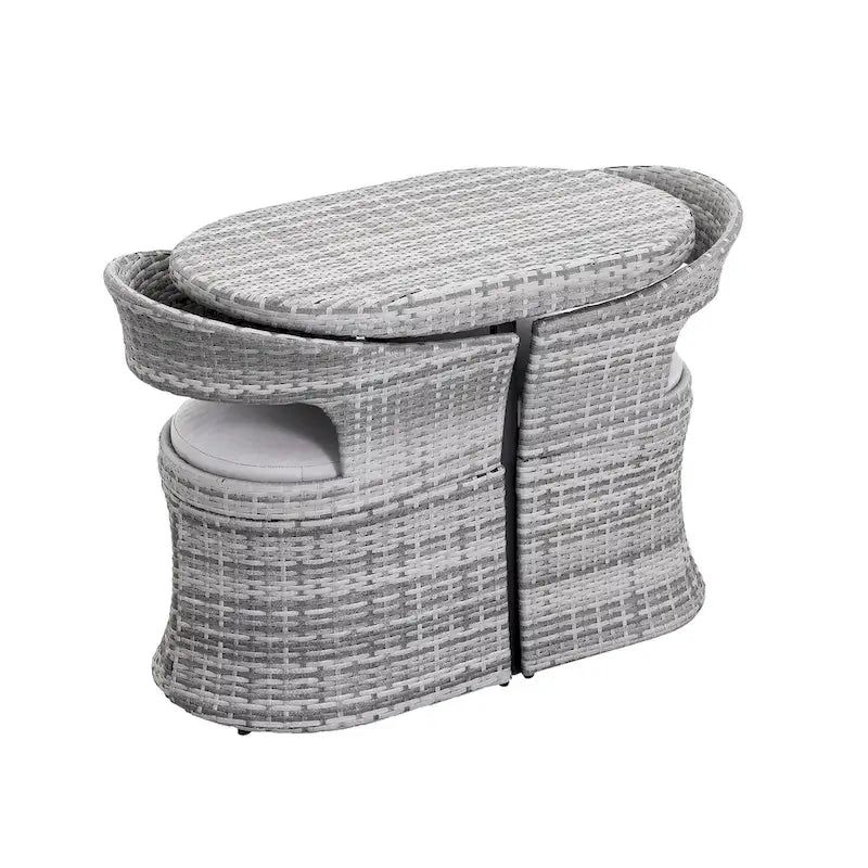Outdoor Patio 3-Piece Bistro Set, Iron and Rattan Frame, Gray