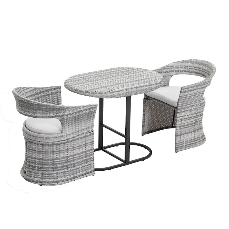 Outdoor Patio 3-Piece Bistro Set, Iron and Rattan Frame, Gray