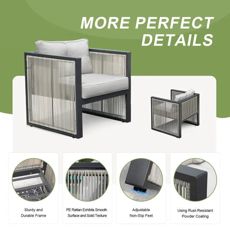 FINCATI Outdoor Patio Furniture Sectional Sofa Set Wicker Modern Seating Chair