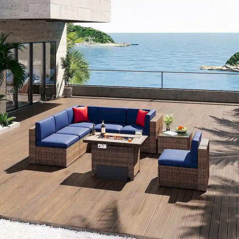 8-Piece Patio Furniture Set with 40 Fire Pit Table