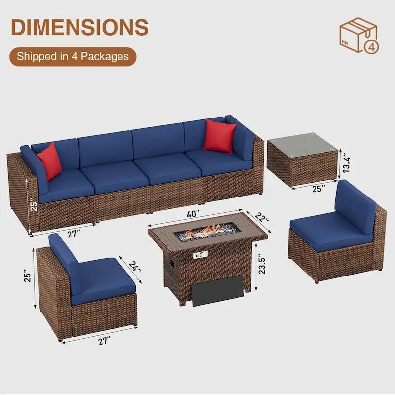 8-Piece Patio Furniture Set with 40 Fire Pit Table