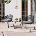 Outdoor 3 Piece Upholstered Wicker Patio Furniture Chair Modern Parlor Set