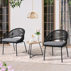 Outdoor 3 Piece Upholstered Wicker Patio Furniture Chair Modern Parlor Set