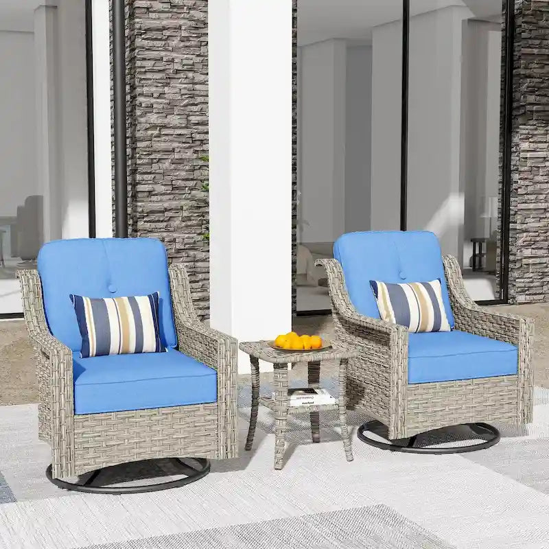 HOOOWOOO 3-piece Outdoor Patio Swivel Rocker Chairs with Side Table