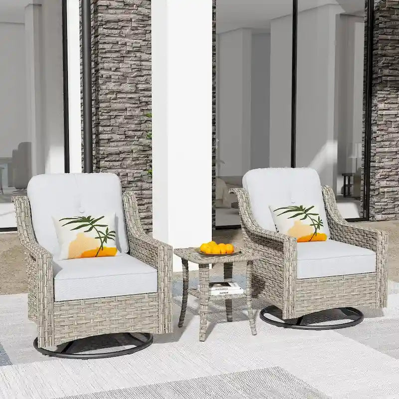HOOOWOOO 3-piece Outdoor Patio Swivel Rocker Chairs with Side Table