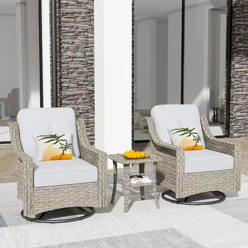 HOOOWOOO 3-piece Outdoor Patio Swivel Rocker Chairs with Side Table