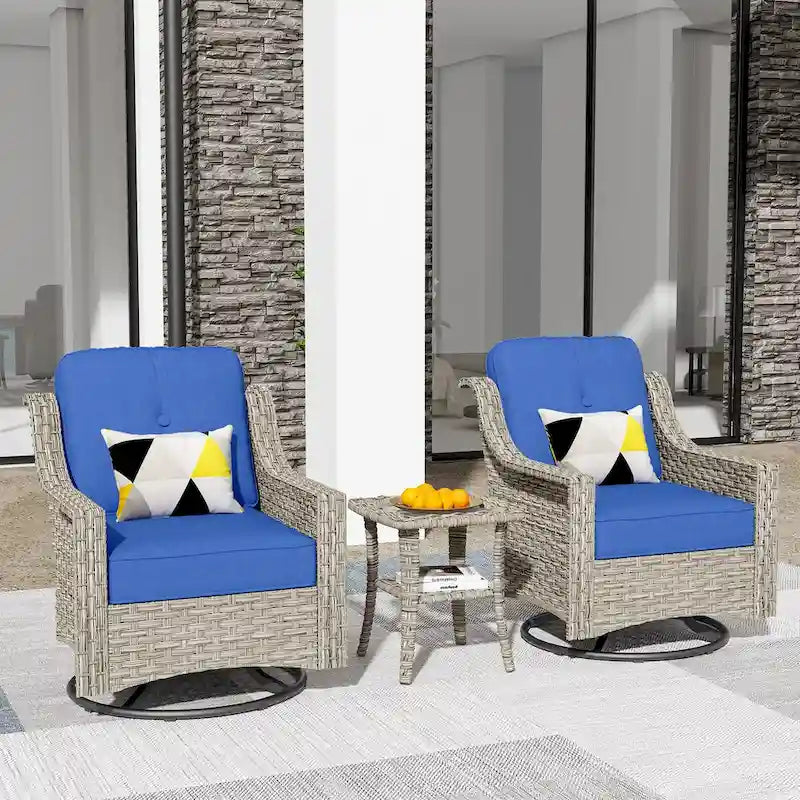 HOOOWOOO 3-piece Outdoor Patio Swivel Rocker Chairs with Side Table