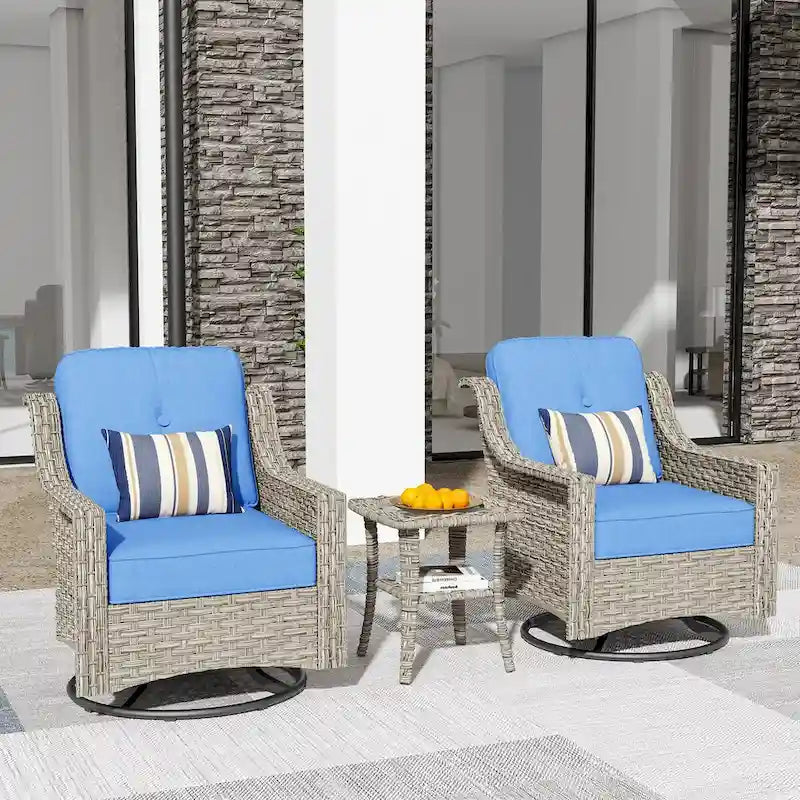 HOOOWOOO 3-piece Outdoor Patio Swivel Rocker Chairs with Side Table