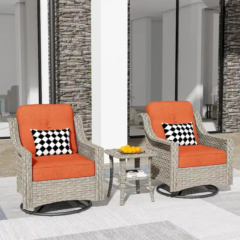 HOOOWOOO 3-piece Outdoor Patio Swivel Rocker Chairs with Side Table