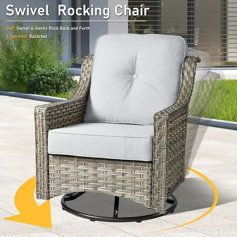 HOOOWOOO 3-piece Outdoor Patio Swivel Rocker Chairs with Side Table