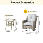 HOOOWOOO 3-piece Outdoor Patio Swivel Rocker Chairs with Side Table