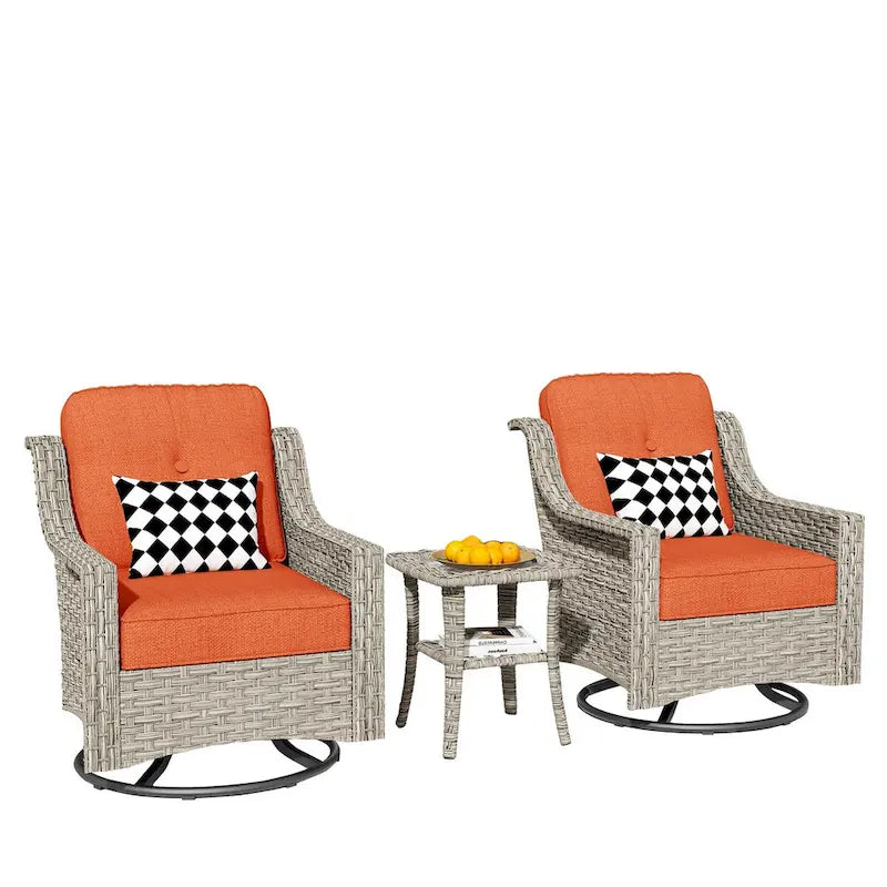 HOOOWOOO 3-piece Outdoor Patio Swivel Rocker Chairs with Side Table