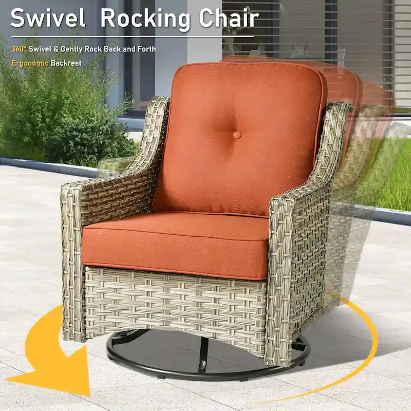HOOOWOOO 3-piece Outdoor Patio Swivel Rocker Chairs with Side Table