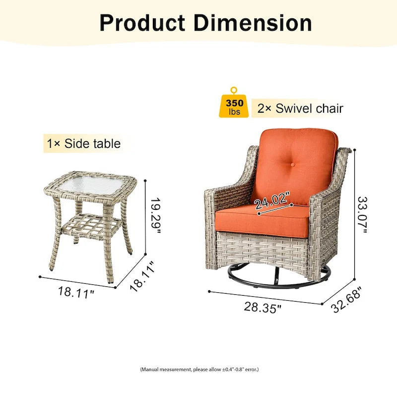 HOOOWOOO 3-piece Outdoor Patio Swivel Rocker Chairs with Side Table