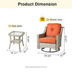 HOOOWOOO 3-piece Outdoor Patio Swivel Rocker Chairs with Side Table