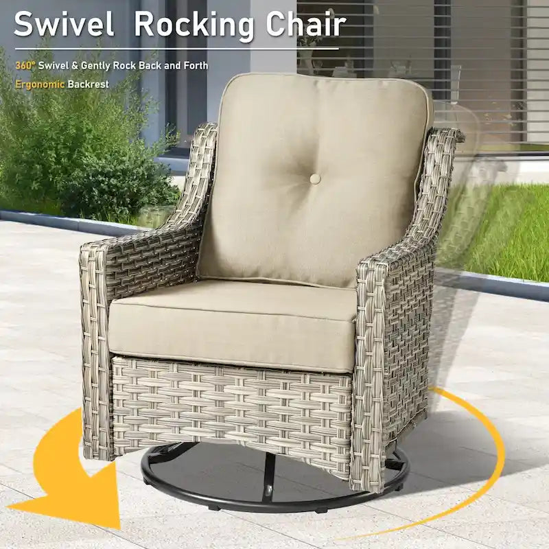 HOOOWOOO 3-piece Outdoor Patio Swivel Rocker Chairs with Side Table