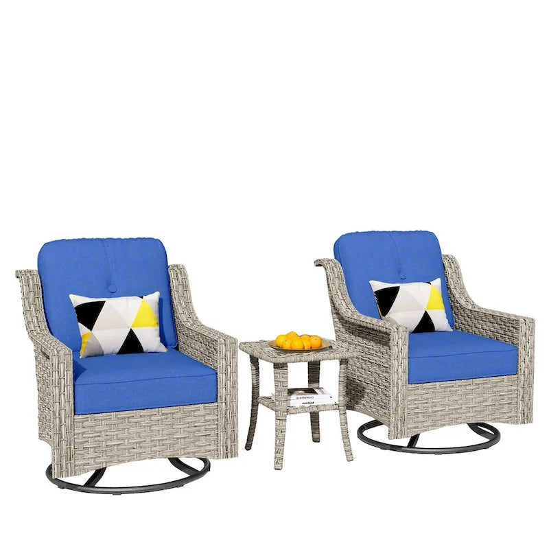 HOOOWOOO 3-piece Outdoor Patio Swivel Rocker Chairs with Side Table