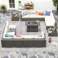 15 Piece Wicker Set Patio Sofa Furniture with Fire Pit And Table
