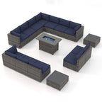 15 Piece Wicker Set Patio Sofa Furniture with Fire Pit And Table