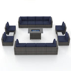 15 Piece Wicker Set Patio Sofa Furniture with Fire Pit And Table