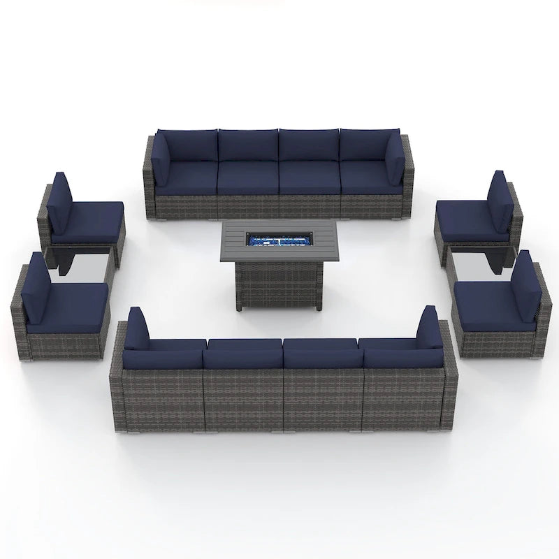 15 Piece Wicker Set Patio Sofa Furniture with Fire Pit And Table
