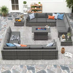 15 Piece Wicker Set Patio Sofa Furniture with Fire Pit And Table