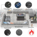 15 Piece Wicker Set Patio Sofa Furniture with Fire Pit And Table