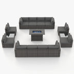 15 Piece Wicker Set Patio Sofa Furniture with Fire Pit And Table