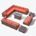 15 Piece Wicker Set Patio Sofa Furniture with Fire Pit And Table
