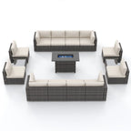 15 Piece Wicker Set Patio Sofa Furniture with Fire Pit And Table