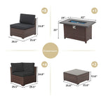 15 Piece Wicker Set Patio Sofa Furniture with Fire Pit And Table