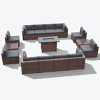 15 Piece Wicker Set Patio Sofa Furniture with Fire Pit And Table