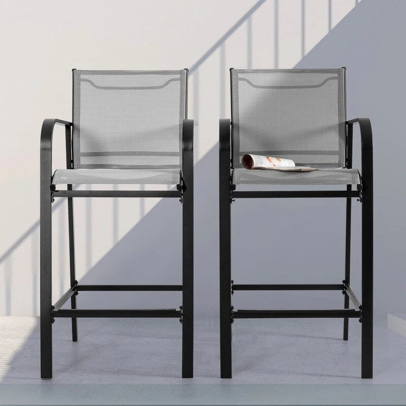 Nuu Garden Outdoor 2-Piece Textilene High Bar Stools, Gray