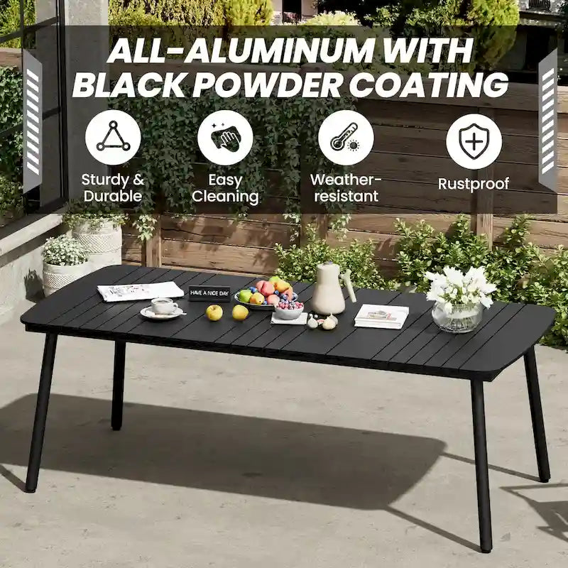 Outdoor Patio Dining Table Rectangular Aluminum Outdoor Table for 6/8/10 Person
