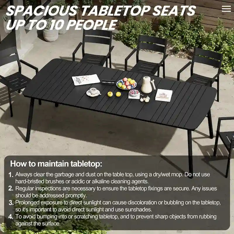 Outdoor Patio Dining Table Rectangular Aluminum Outdoor Table for 6/8/10 Person