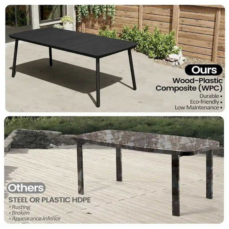 Outdoor Patio Dining Table Rectangular Aluminum Outdoor Table for 6/8/10 Person