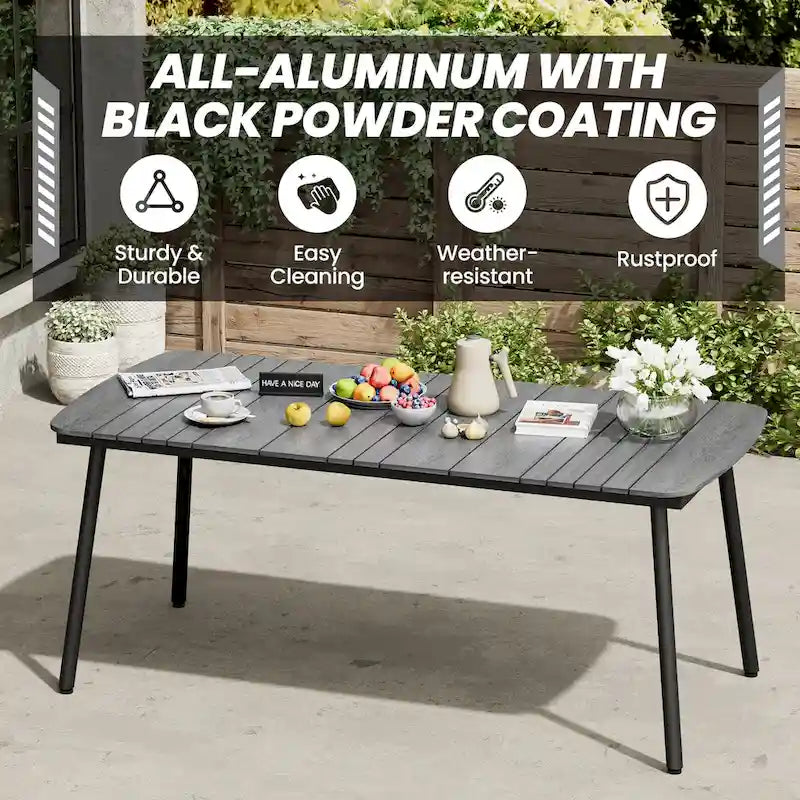 Outdoor Patio Dining Table Rectangular Aluminum Outdoor Table for 6/8/10 Person